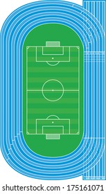Top view of running track and soccer field on white - Vector illustration