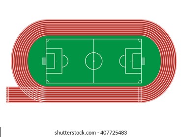 Top View Of Running Track And Soccer Field On White Background Vector Illustration