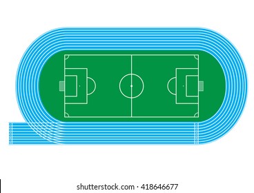 Top view of running track and soccer field on white background Vector illustration