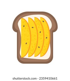 Top view at sandwich concept. Healthy and tasty breakfast. Proper nutrition and diet. Sticker for social networks. Cartoon flat vector illustration isolated on white background