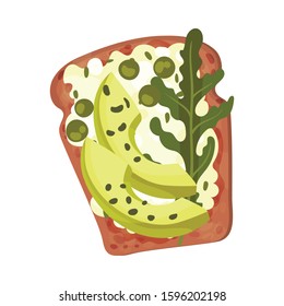 Top View of Sandwich with Soft Cheese and Culinary Plants on Top of It Vector Illustration