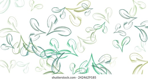 Hojas de albahaca dulce fresca dispersada, aislada sobre fondo blanco. Ilustración vectorial. Todo aislado y en capas