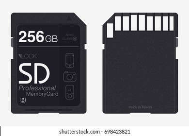 Top View SD Memory Card. Memory Chip Isolated on White Background