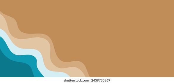 Der Blick auf den Strand. Hintergrund der Sommerreisen. Reiseferienkonzept. Vektor-Illustration, flacher Stil.	
