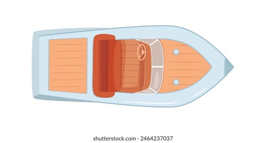 Blick auf die Vektorillustration des Seeschiffes. Blick auf die Luftaufnahmen des Schnellbootes. Wasserfahrzeug. Beschleunigung des Seeverkehrs.