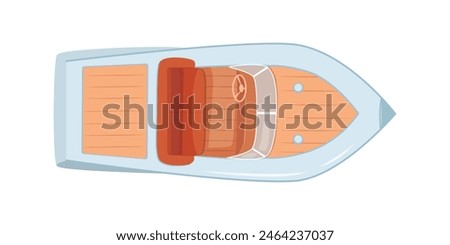 Top view sea boat vector illustration. Aerial view of speedboat. Water vessel. Speed maritime transport.
