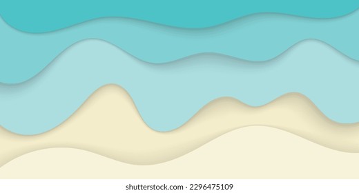 Top view sea coast in paper cut style. Summer background. Vacation concept