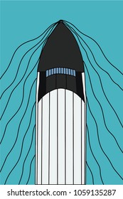 Top view sea ship and boat on ocean water surface vector illustration. Ship and boat, travel yacht in ocean