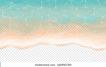 Top view of sea tide isolated on transparent background. Vector illustration with on realistic ocean or sea waves.