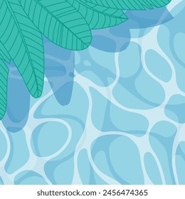 Top view of sea with sea wave and tropical leaves. Graphic design for Summer, illustration.