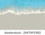 Top view of sea waves isolated on transparent background. Vector illustration with a view of the ocean or sea waves with foam.