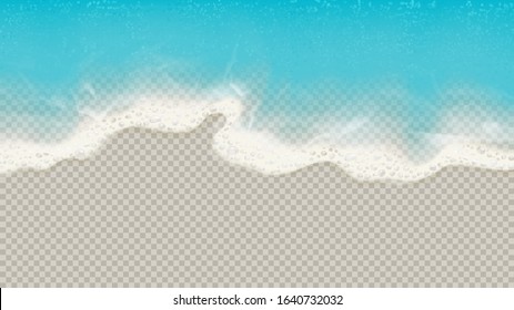 Вид сверху на морские волны, изолированные на прозрачном фоне. Векторная иллюстрация с видом с воздуха на реалистичные океанские или морские волны с пеной.