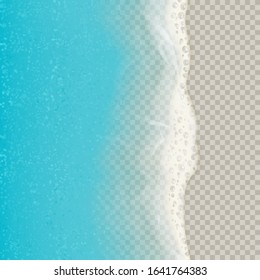 Top view of sea waves isolated on transparent background. Vector illustration with aerial view on realistic ocean or sea waves with foam.