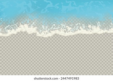 Top view of sea waves isolated on transparent background. Vector illustration with a view of the ocean or sea waves with foam.