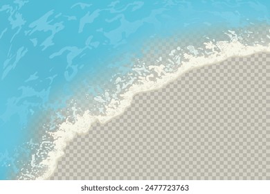 Top view of sea waves isolated on transparent background. Vector illustration with a view of the ocean or sea waves with foam.