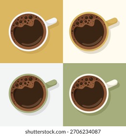 Top view set of coffee cups vector illustration.	