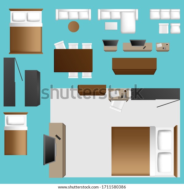 Top View Set Furniture 3d Flat Stock Vector (Royalty Free) 1711580386 ...