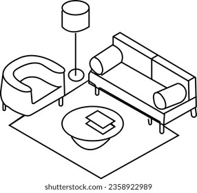 Vista superior de los elementos del mobiliario de juego delinean el símbolo para dormitorio, cocina, comedor y sala de estar. Icono interior cama, silla, mesa y sofá.
