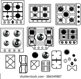 Top view of a set of six hob equipment with the elements to recreate your own personal hob