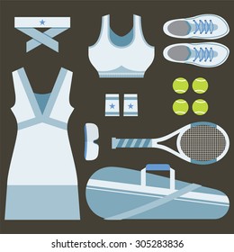 Top View Set Of White Tennis Women's Gears Vector Illustration