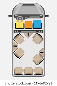 Top View show Seat Map of Passenger Big Van Car