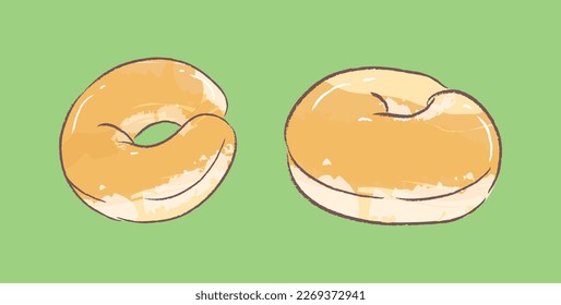 Top view and side view of whole bagels in vector illustration