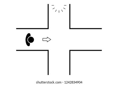 Top view, silhouette of human standing with crossroads, vector illustration
