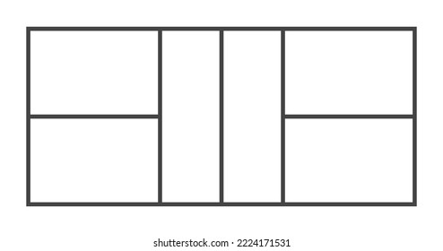 Top view of the silhouette pickleball court in exact proportions. Isolated vector illustration on white background.