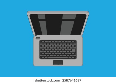 Top view of a silver metallic laptop with black keyboard and mouse pad vector illustration