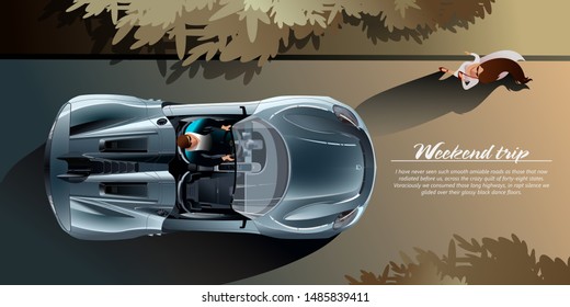 Top view at the silver sports car. Vector mockup for a layout landing page or design advertising booklet or leaflet