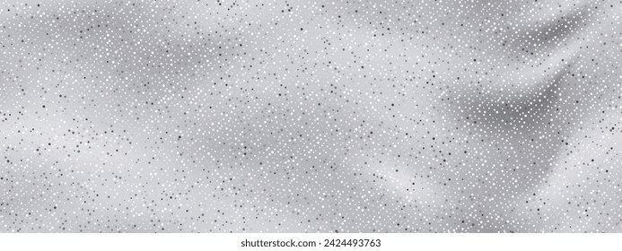 Top view of silver-white seamless lurex pattern with metallic threads. Shiny fabric texture with synthetic fiber and sequins. Elegant vector background. svg