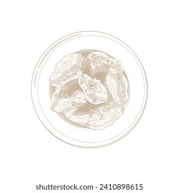 Top View Simple Line art Beef Rendang Vector Illustration Logo