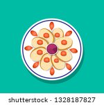 Top view, Sliced gefilte fish with carrot on top, vector