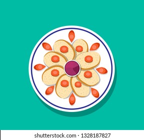 Top view, Sliced gefilte fish with carrot on top, vector