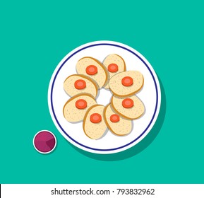 Top view, Sliced gefilte fish with carrot on top, vector