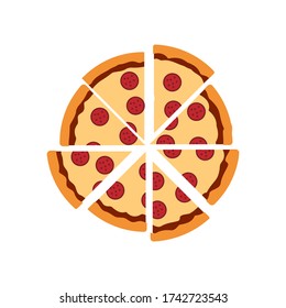 Top view sliced ​​pizza with various ingredients. Vector illustration on a white background.