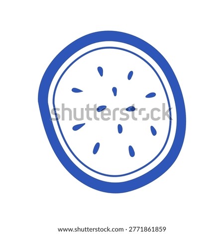 Top view of a sliced watermelon. Blue line fruit illustration. Summer print.