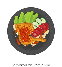 Top view Smashed chicken or ayam geprek vector illustration logo