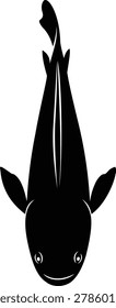 Top view snakehead fish silhouette vector illustration with realistic freshwater predator body shape and minimalist black styling. Clean Channa striata inspired aquatic artwork ideal for fishing brands, seafood graphics, nature projects, aquarium themes, and commercial vector designs.