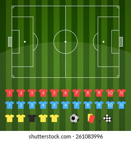 Top view of soccer field or football field and football icons for strategy - Vector illustration