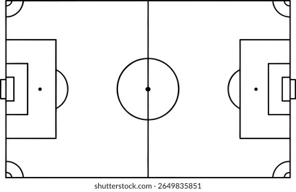 Top view of a soccer field with markings and goal areas silhouette