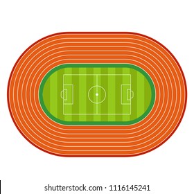 top view of soccer or football stadium with red Running Tracks