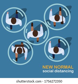 Top view social distancing and coronavirus prevention: crowd of people keeping a safe distance between each other. 