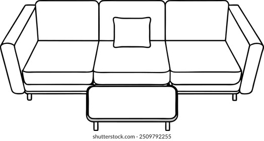 Top view sofa outline of a sofa set with three seating sections