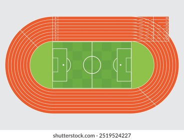 Draufsicht auf das Sportstadion.Laufbahn Stadionwettbewerb.Vektorgrafik.