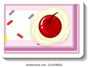 Top view of square cake with cherry on top illustration