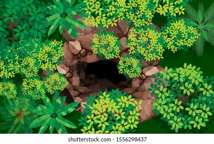 top view stone cave in the forest