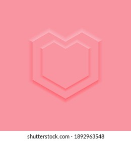 Top view straight line 2 heart shape display podium stand pink background in neumorphism style mockup template for product or promotion. Ready to use for your design or business. Vector illustration.