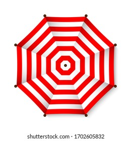 Top view of striped red and white umbrella mock up, protection from rain or sun, vector illustration