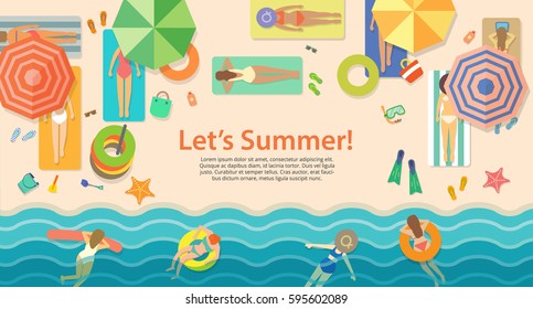 Top view of summer beach Travel vector banner concept 